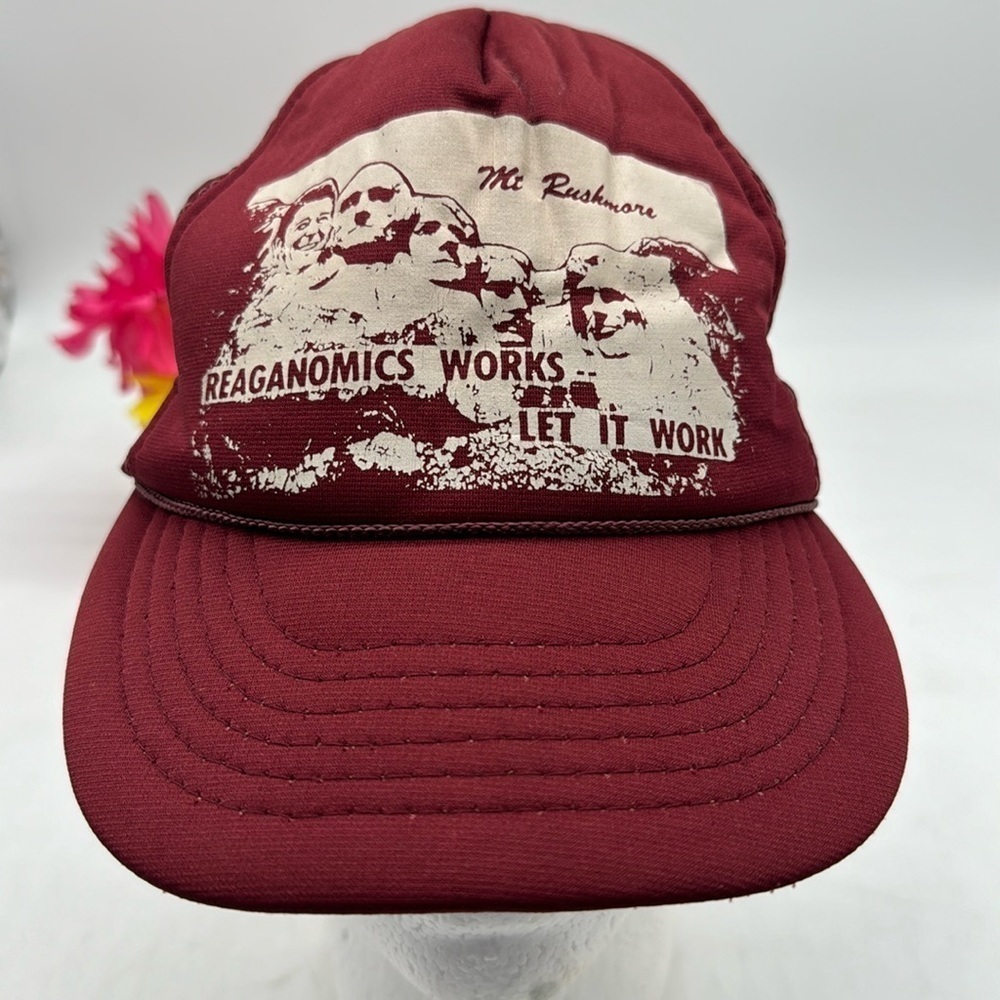 RARE Reganomics Works Let It Work Vintage Political Trucker Hat Mt. Rushmore